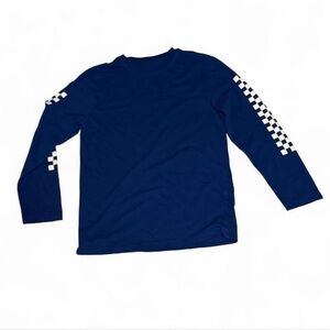 Original use Blue Long Sleeve Shirt with white Checkered Sleeves